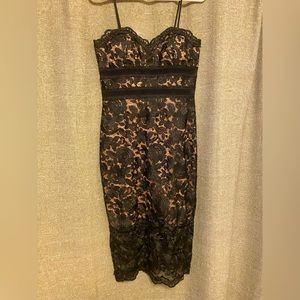 Fitted Midi Little Black Dress Lace Size S